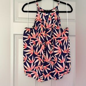 Alice Blue Navy Halter Top with Pink & Yellow Leaf Print